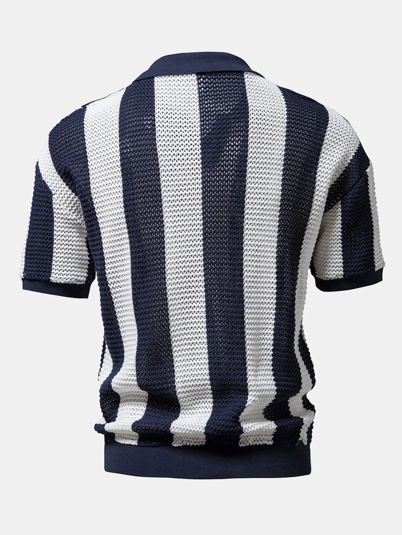 Striped V-Neck Knit Polo