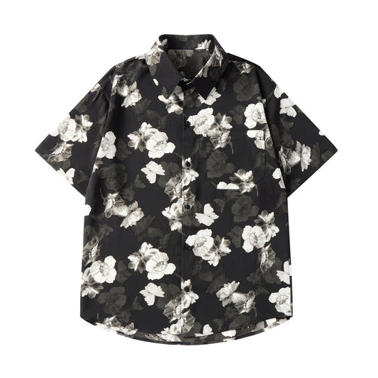 Men's Casual Sheer Print Shirt with Crane Design