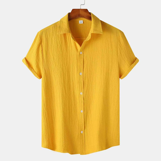 Men's Yellow Texture Cuban Collar Shirt