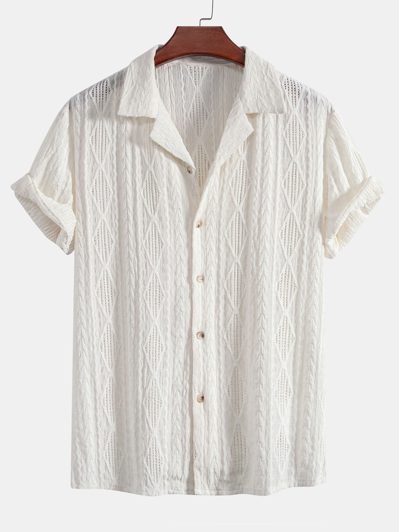 Textured Cuban Collar Geometric Shirt