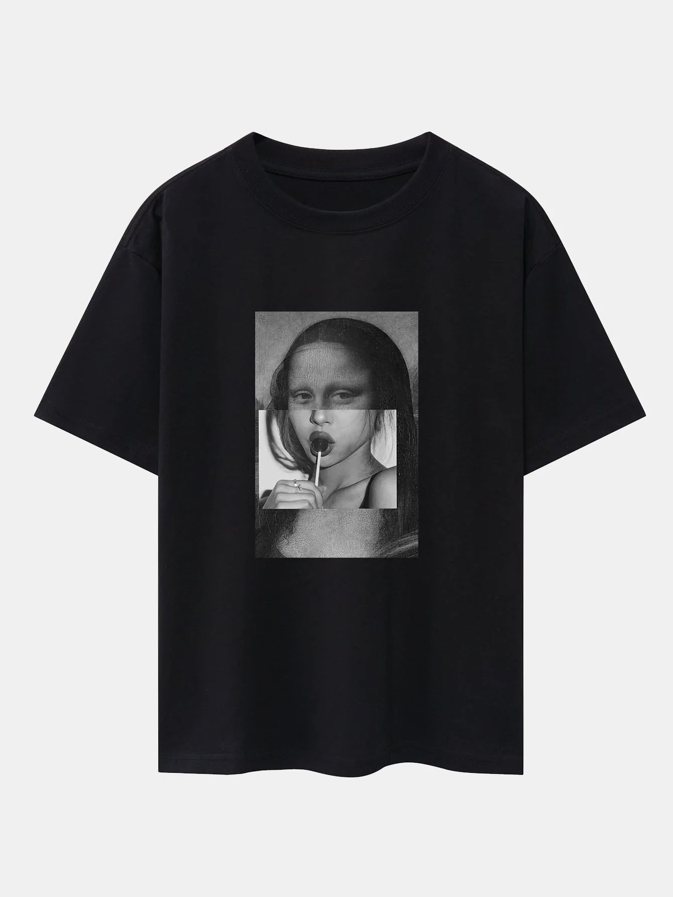 Artistic Candy Girl & Mona Lisa Graphic Oversized T-Shirt