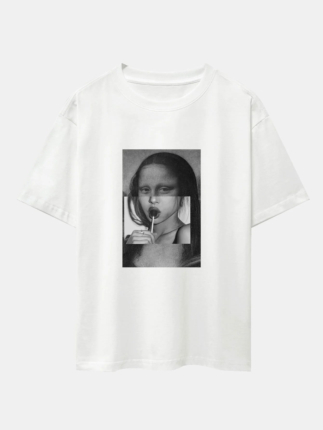 Artistic Candy Girl & Mona Lisa Graphic Oversized T-Shirt